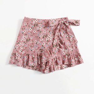 Ruffle Trim Floral Skort